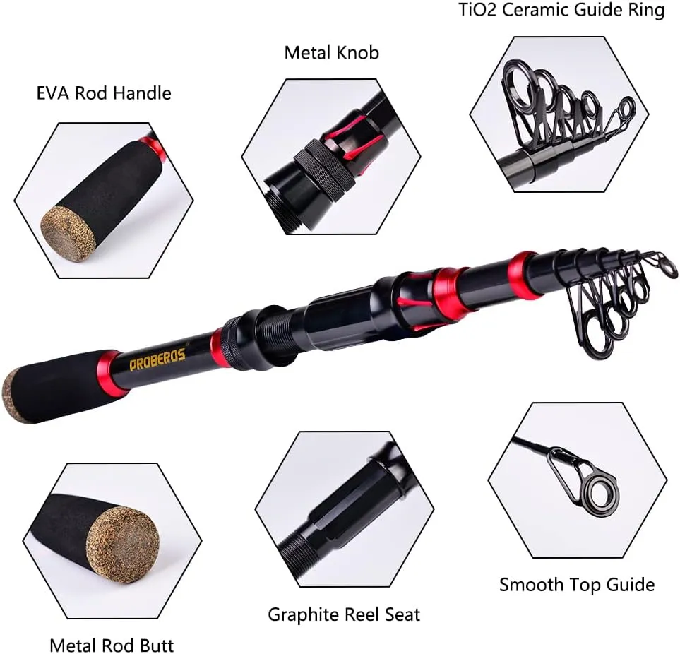 Fishing Rod and Reel Combo, 6.9ft Carbon Fiber Telescopic Fishing Pole with Spinning/Baitcasting Reel Combos, Sea Saltwater Freshwater Ice Bass Fishing Tackle Set Fishing Rods Kit