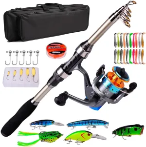 Fishing Rod and Reel Combo with Bait, Hooks, Line, Telescopic Fishing Pole and Spinning Reel Combo, for Sea, River, Lake, Reservoir, etc