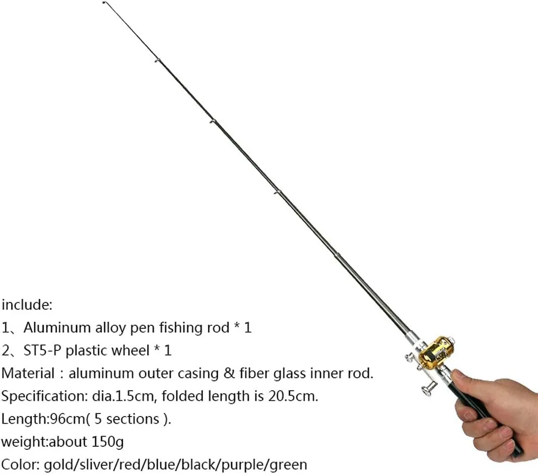 Fishing Rod and Reel Combos Mini Pen Fishing Pole Kit Telescopic Fishing Rod Spinning Reel Combo Kit for Fishing Beginner and Angler