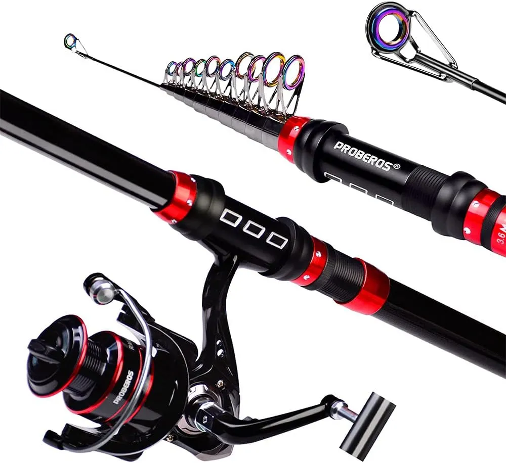 Fishing Rod and Reel with Accessories Kit, Fishing Pole and Spinning Reel Combo with Line, Lure, Bait, Hooks and Carrier Bag, for All Season Fishing on Rafts, Rivers, Lakes, etc.