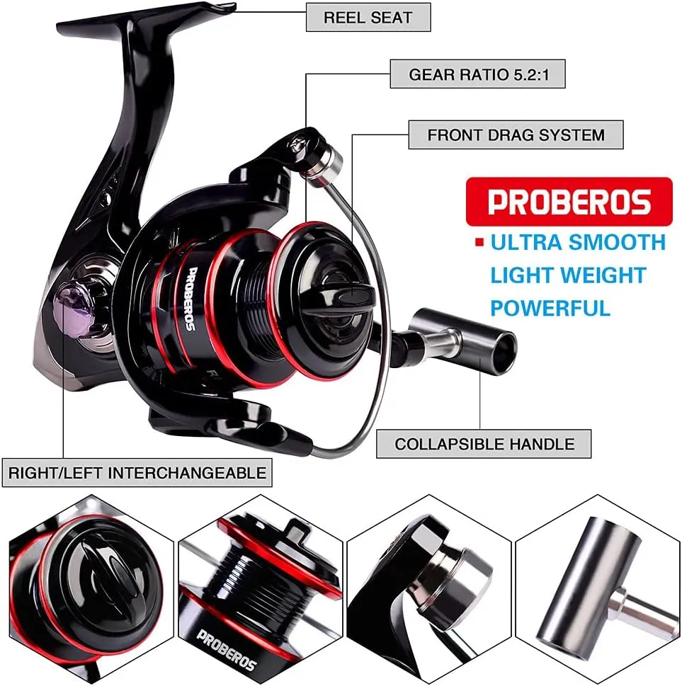 Fishing Rod and Reel with Accessories Kit, Fishing Pole and Spinning Reel Combo with Line, Lure, Bait, Hooks and Carrier Bag, for All Season Fishing on Rafts, Rivers, Lakes, etc.