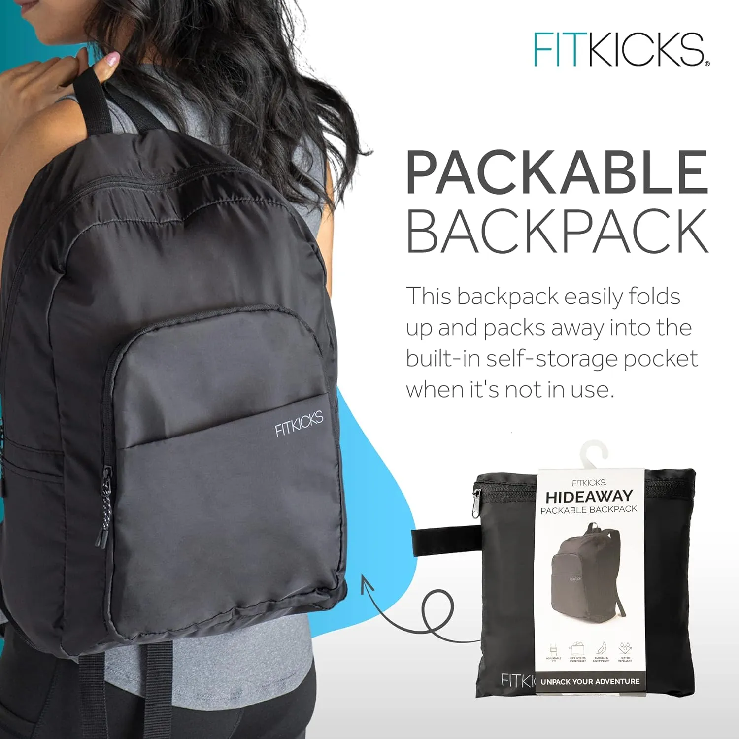 FITKICKS Hideaway Packable Zippered Backpack Hiking Camping Outdoor Sport Travel Backpack Daypack for Women