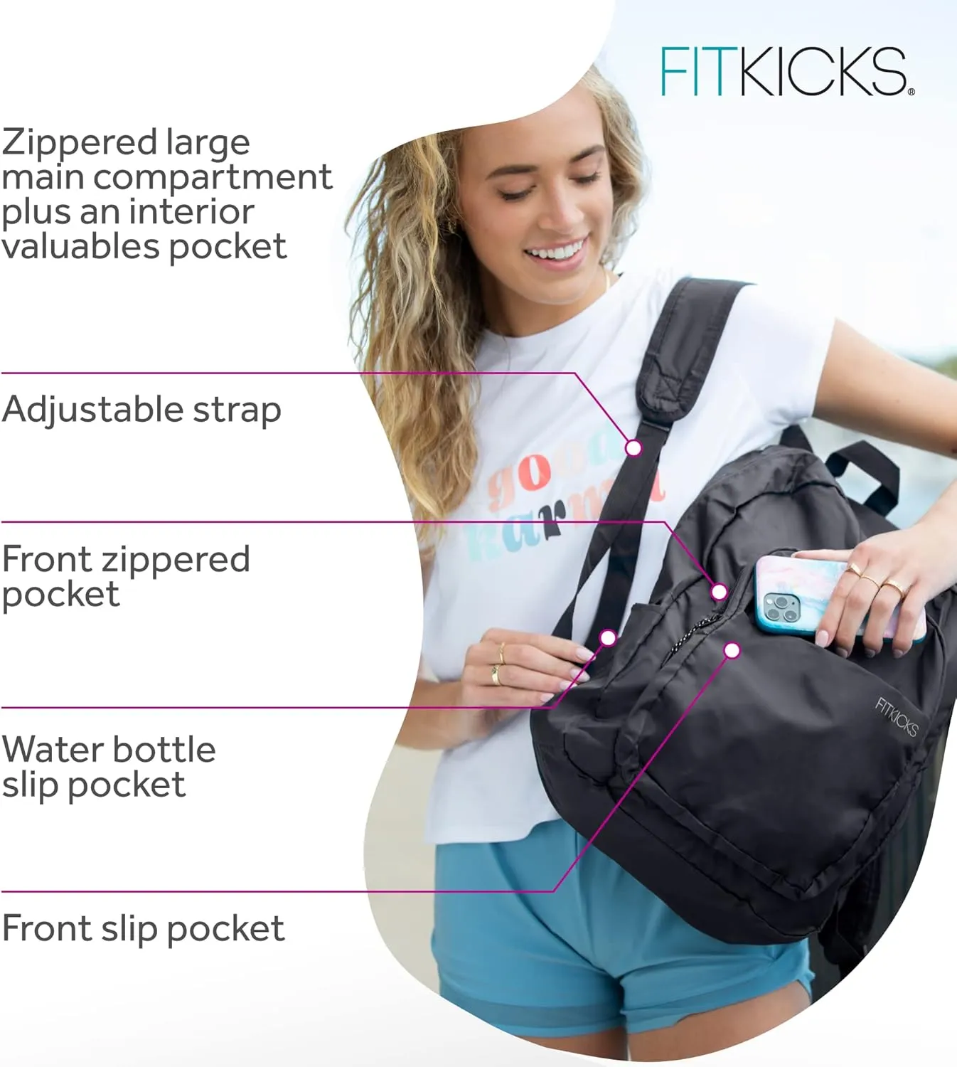 FITKICKS Hideaway Packable Zippered Backpack Hiking Camping Outdoor Sport Travel Backpack Daypack for Women