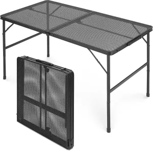 FiveJoy Portable Camping Table, Folding Picnic Outdoor Table, Adjustable Height Collapsible Table with Aluminum Top Mesh Layer for Picnic Kitchen BBQ Grill Backyard