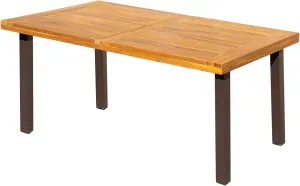 Flamaker Dining Table for 6 Acacia Wood Indoor Outdoor Home Kitchen Table with Iron Legs Large Rectangular Patio Table for Deck, Sunroom