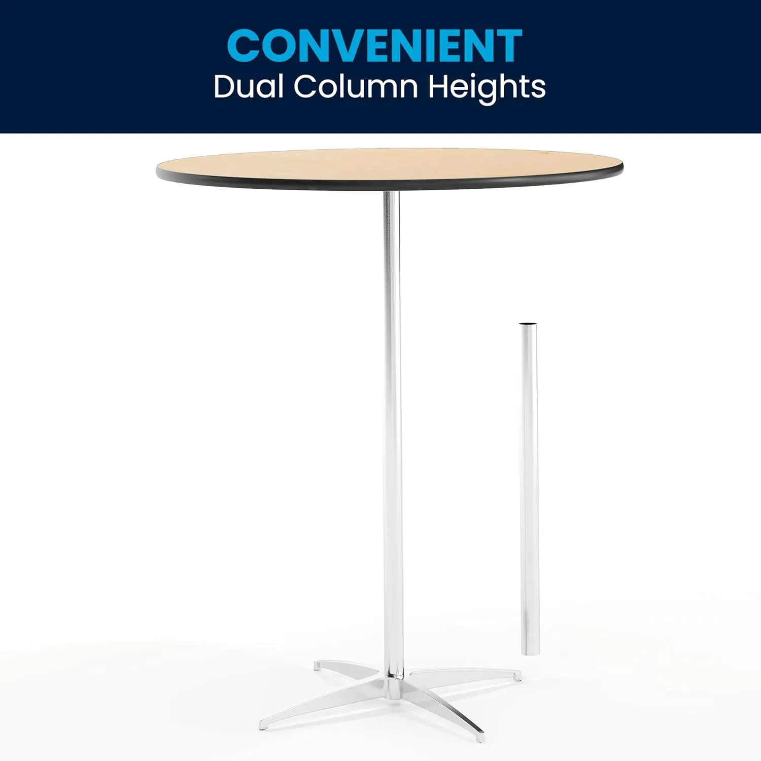 Flash Furniture Lars 36'' Round Wood Cocktail Table with 30'' and 42'' Columns, Adjustable Wood Bar Height Table for Events or Home Use, Natural