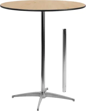 Flash Furniture Lars 36'' Round Wood Cocktail Table with 30'' and 42'' Columns, Adjustable Wood Bar Height Table for Events or Home Use, Natural