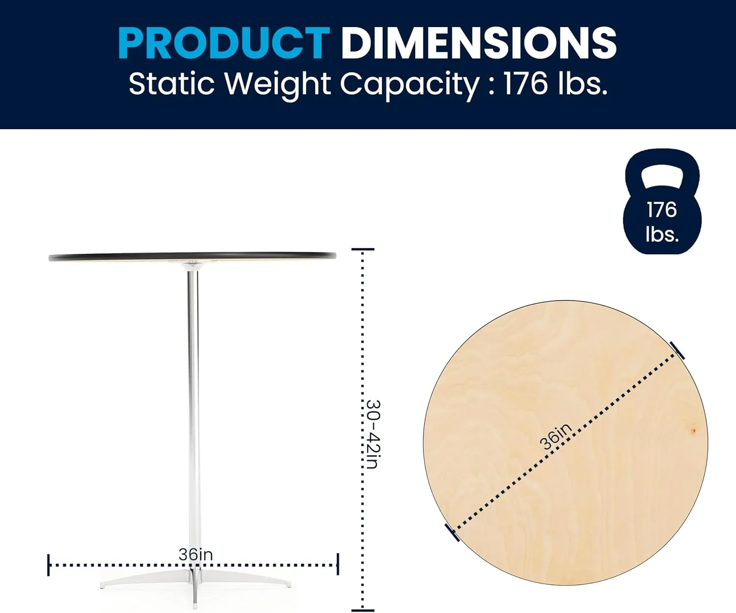 Flash Furniture Lars 36'' Round Wood Cocktail Table with 30'' and 42'' Columns, Adjustable Wood Bar Height Table for Events or Home Use, Natural