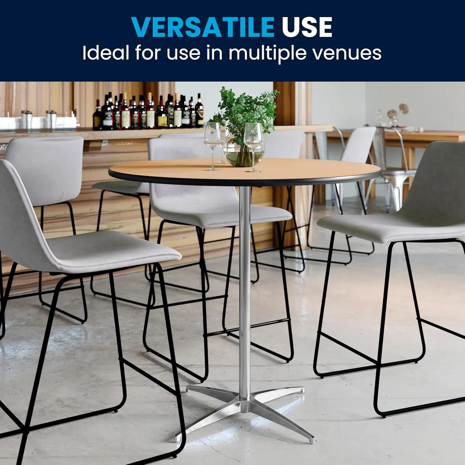Flash Furniture Lars 36'' Round Wood Cocktail Table with 30'' and 42'' Columns, Adjustable Wood Bar Height Table for Events or Home Use, Natural