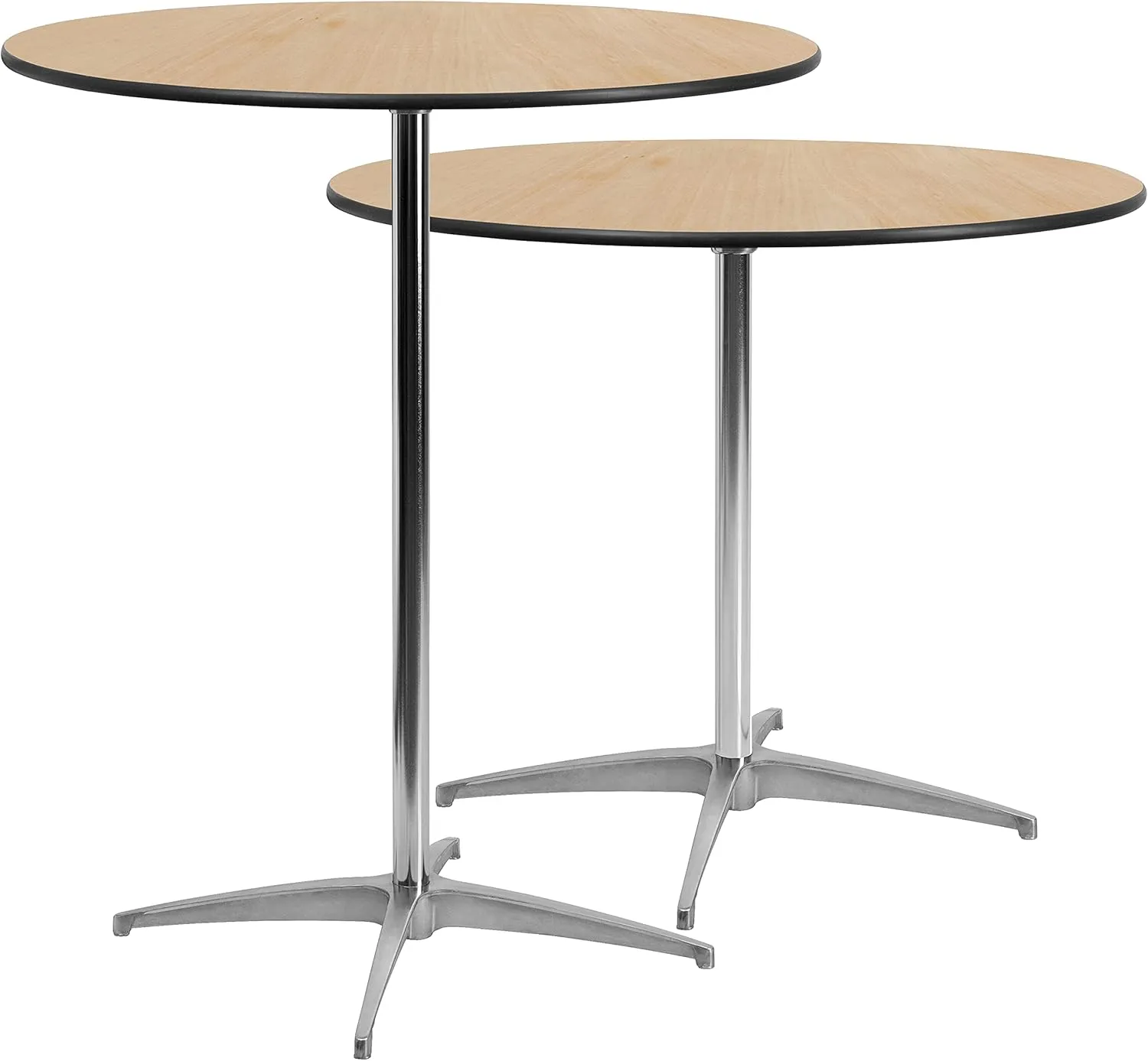 Flash Furniture Lars 36'' Round Wood Cocktail Table with 30'' and 42'' Columns, Adjustable Wood Bar Height Table for Events or Home Use, Natural
