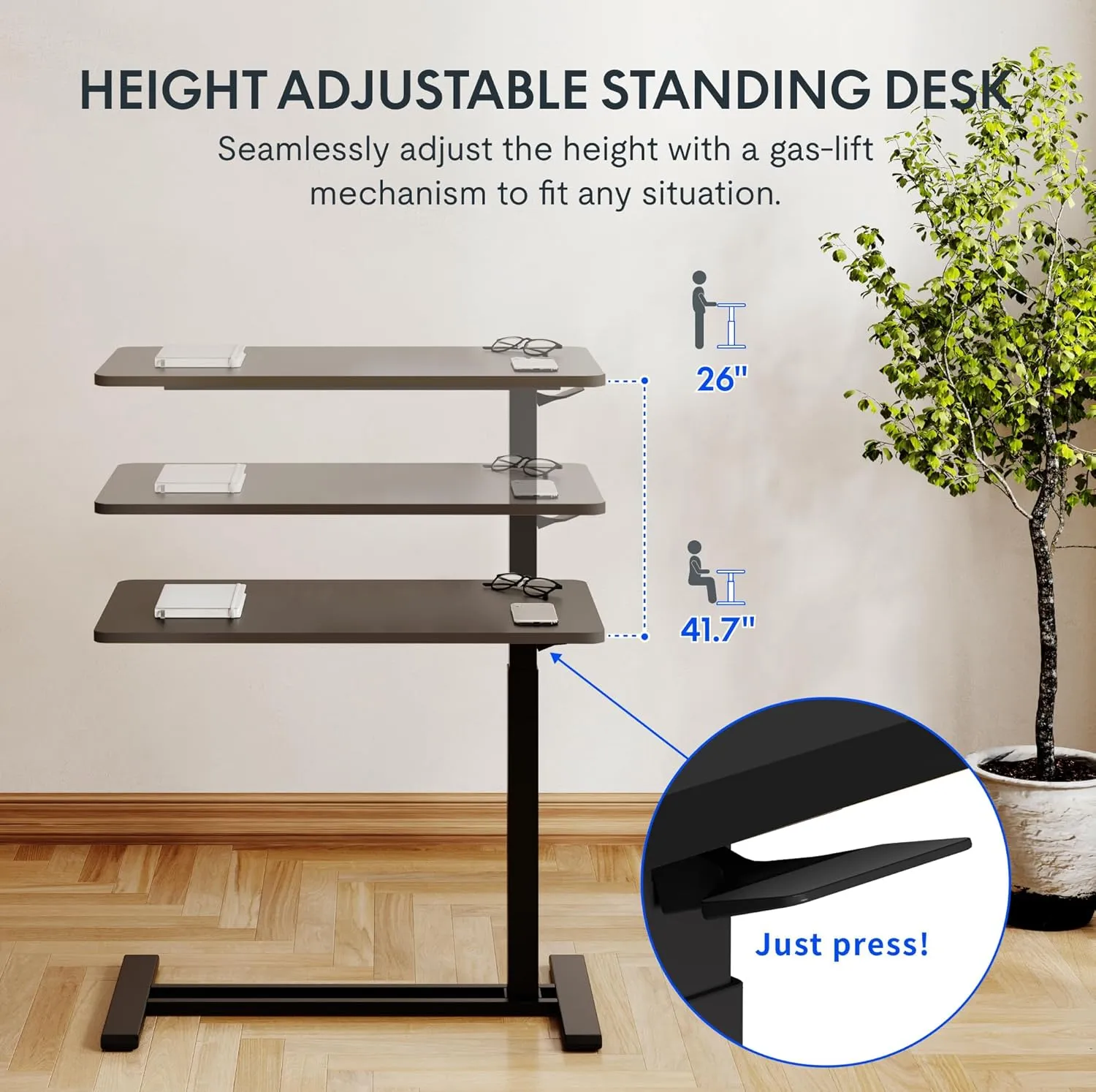 FLEXISPOT Adjustable C Table with Wheels, Mobile Snack Side End Table Sofa Couch Bedside Table Laptop Rolling Cart TV Tray Night Stand Small Space Side Table,(27.6" W x 15.7" D,Black)