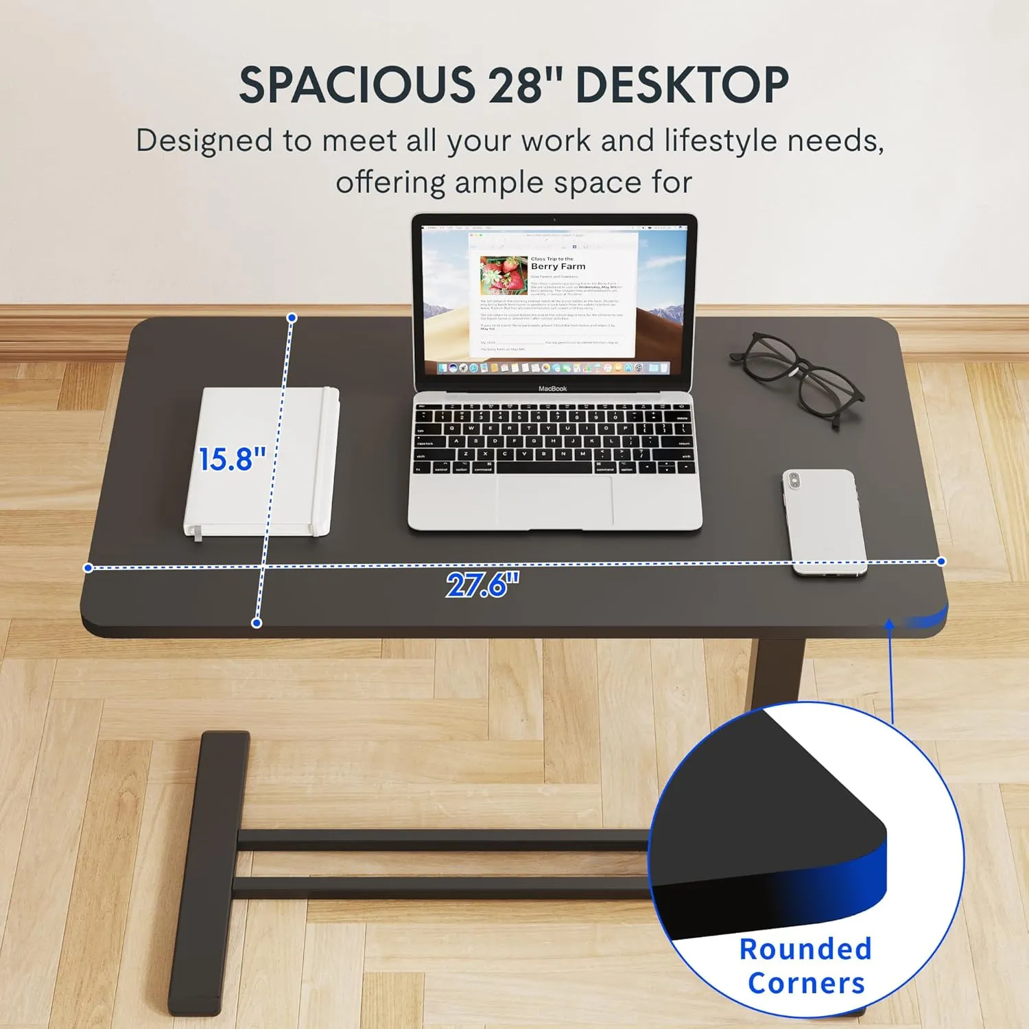 FLEXISPOT Adjustable C Table with Wheels, Mobile Snack Side End Table Sofa Couch Bedside Table Laptop Rolling Cart TV Tray Night Stand Small Space Side Table,(27.6" W x 15.7" D,Black)