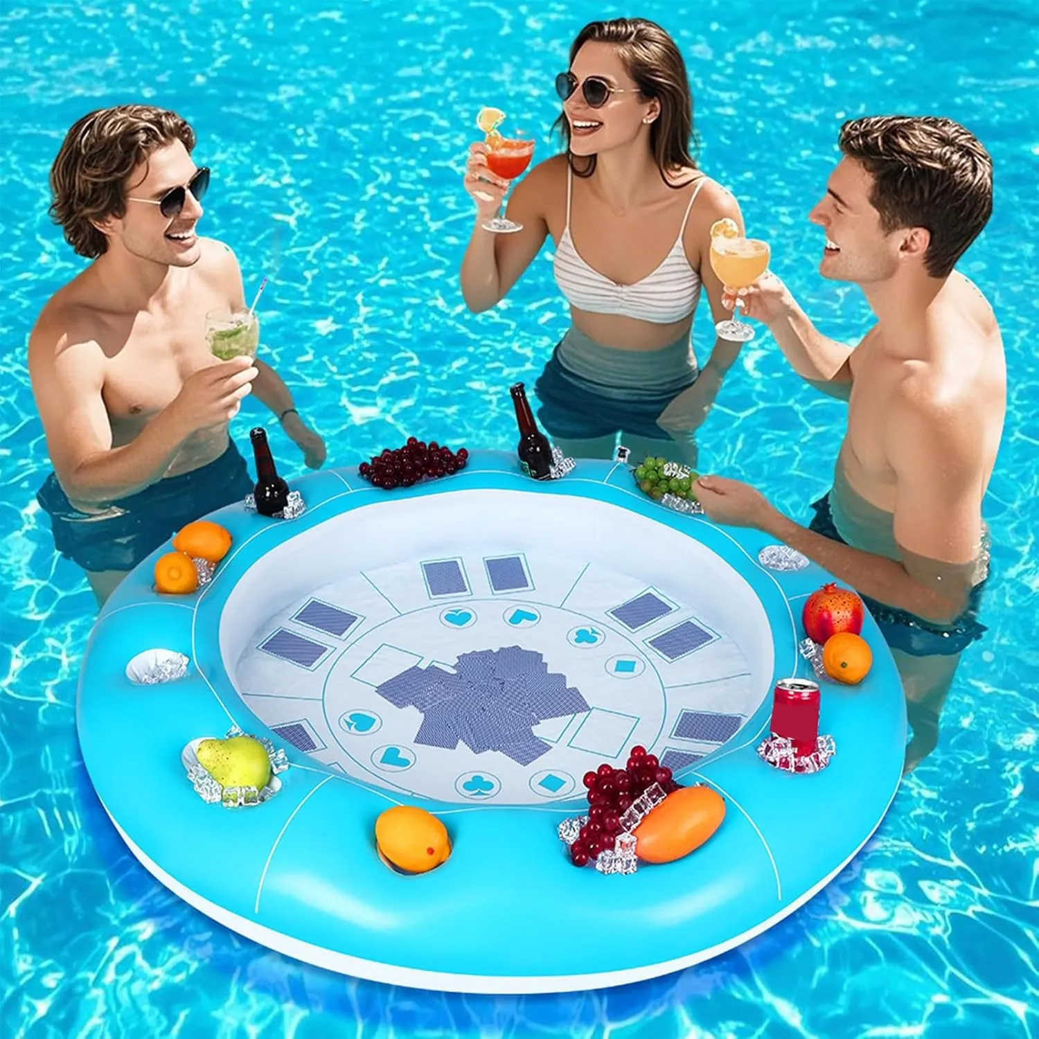 Floating Table for Pool, Inflatable Game Table with Food Drinks Holder, Pool Games for Adult 4-6 Players, 39.37 Inch Large Floating Tray Pool Accessories