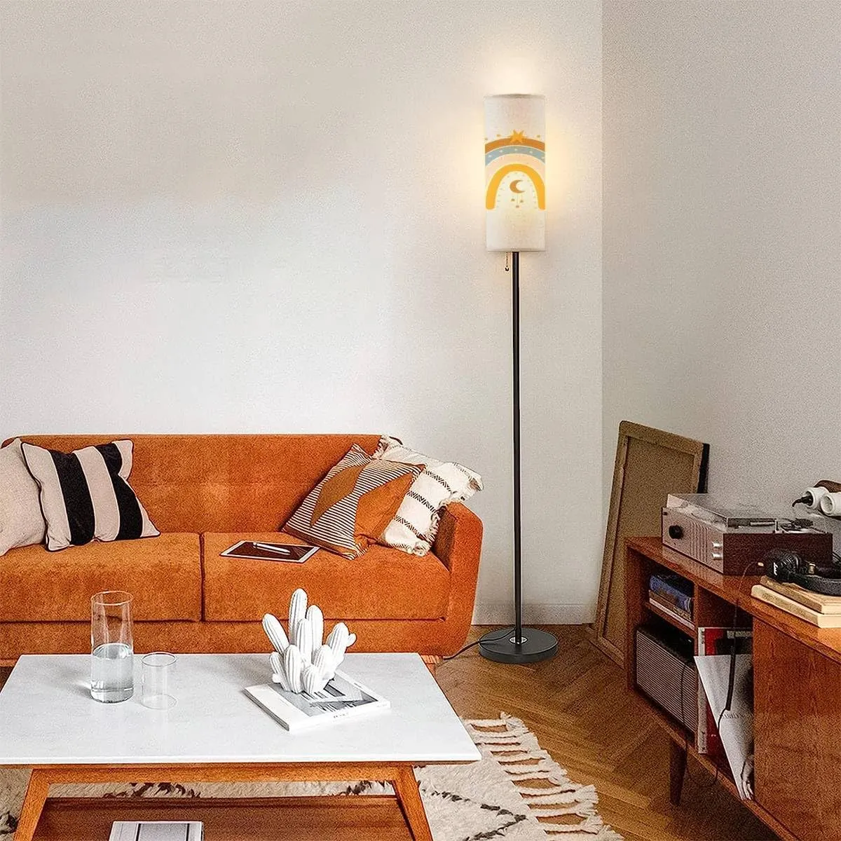 Floor Lamp for Living Room Drawn Boho Rainbow Modern Standing Lamp Remote Control Dimmable Pole Lamp Corner Tall Lamp for Office Bedroom Reading