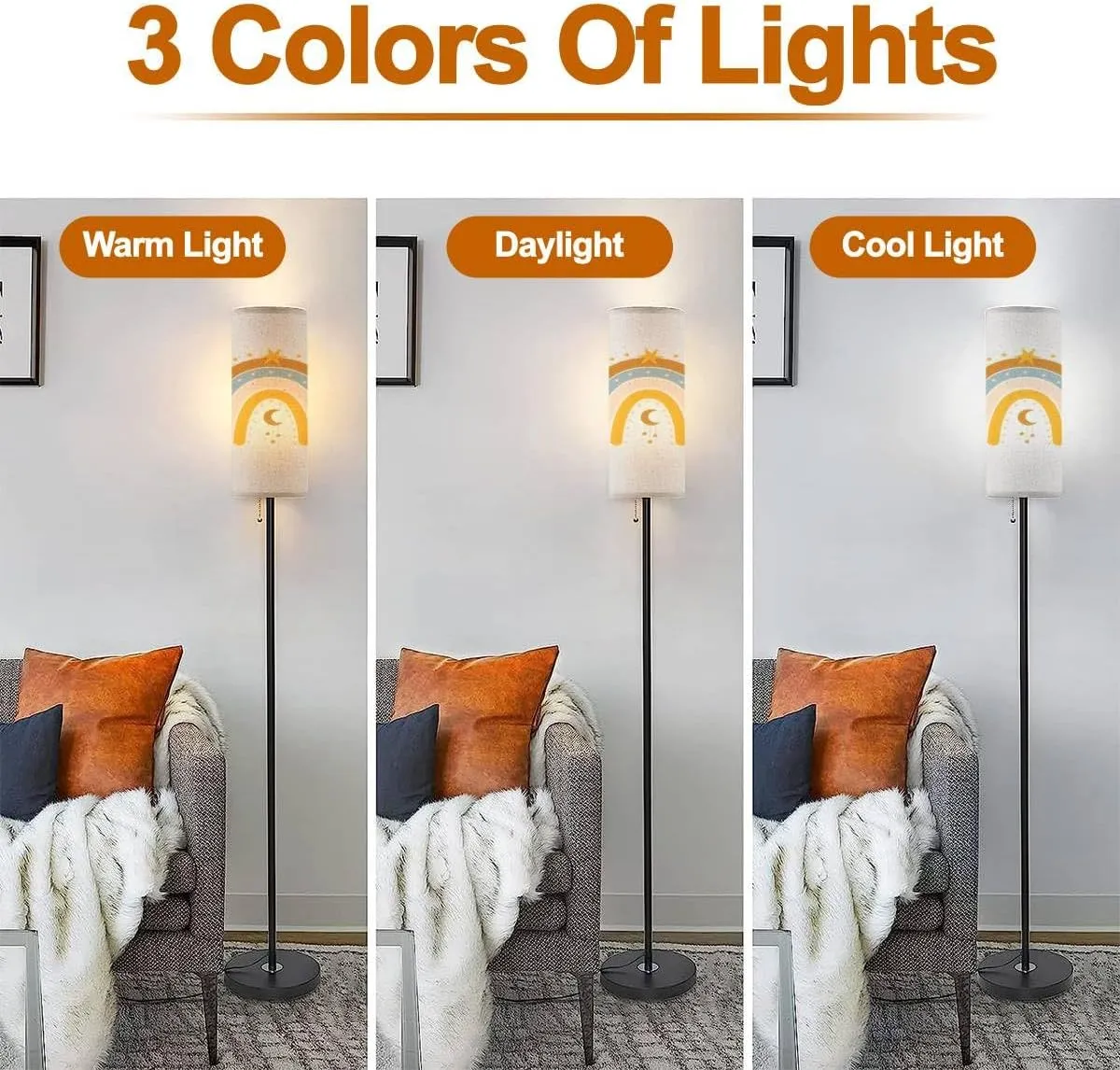 Floor Lamp for Living Room Drawn Boho Rainbow Modern Standing Lamp Remote Control Dimmable Pole Lamp Corner Tall Lamp for Office Bedroom Reading