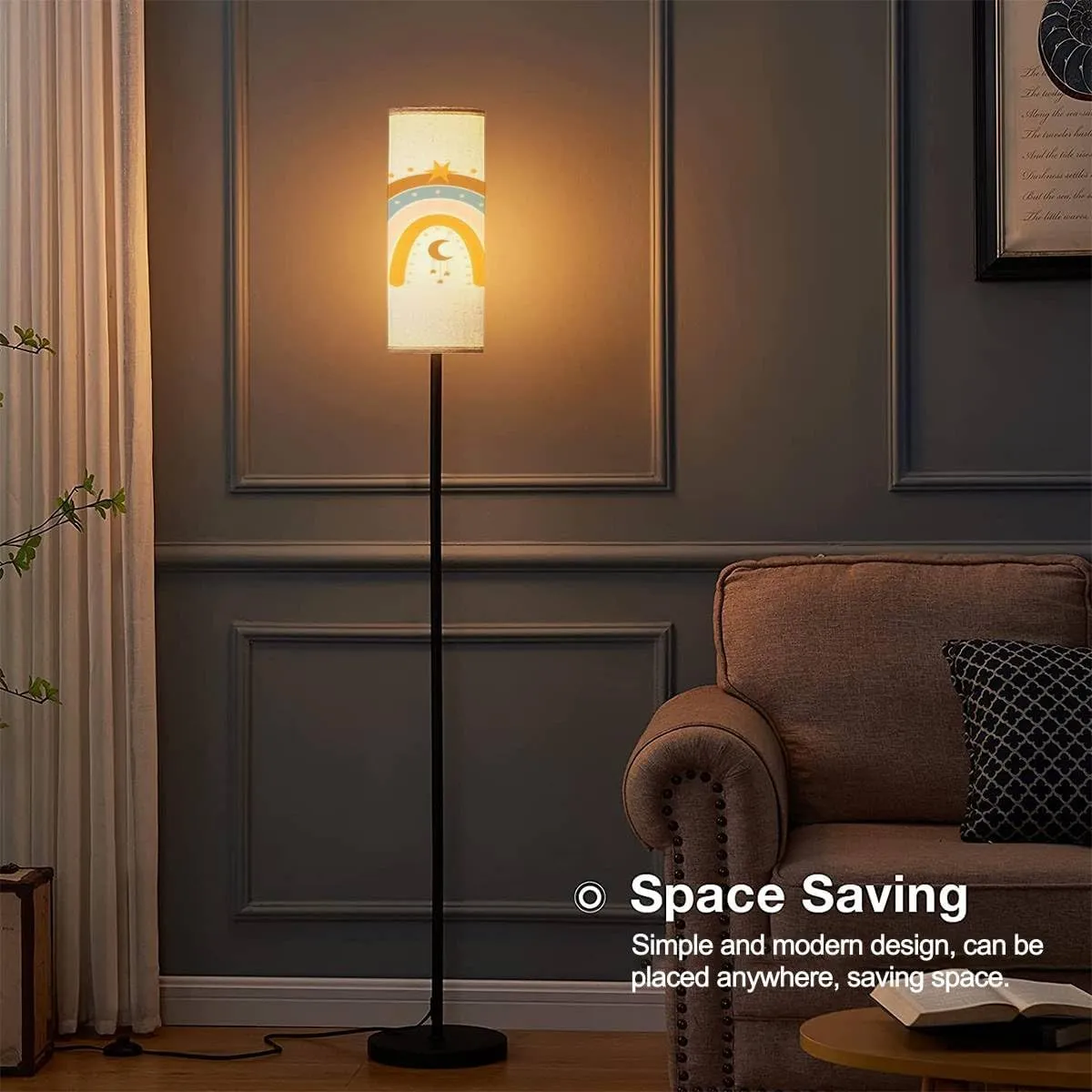 Floor Lamp for Living Room Drawn Boho Rainbow Modern Standing Lamp Remote Control Dimmable Pole Lamp Corner Tall Lamp for Office Bedroom Reading
