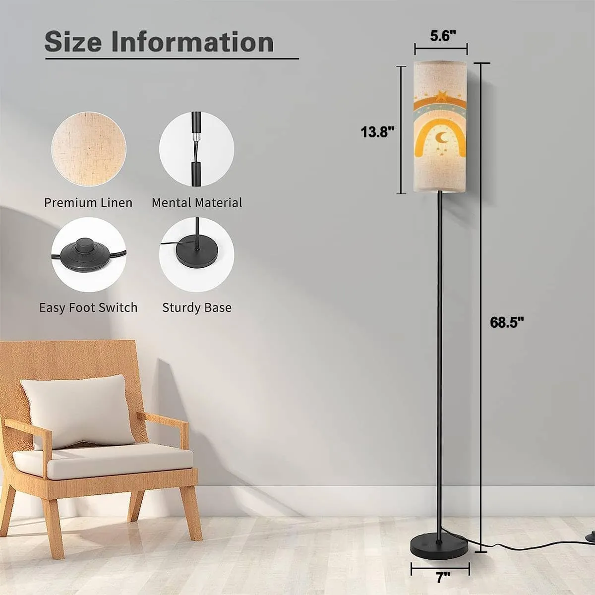 Floor Lamp for Living Room Drawn Boho Rainbow Modern Standing Lamp Remote Control Dimmable Pole Lamp Corner Tall Lamp for Office Bedroom Reading