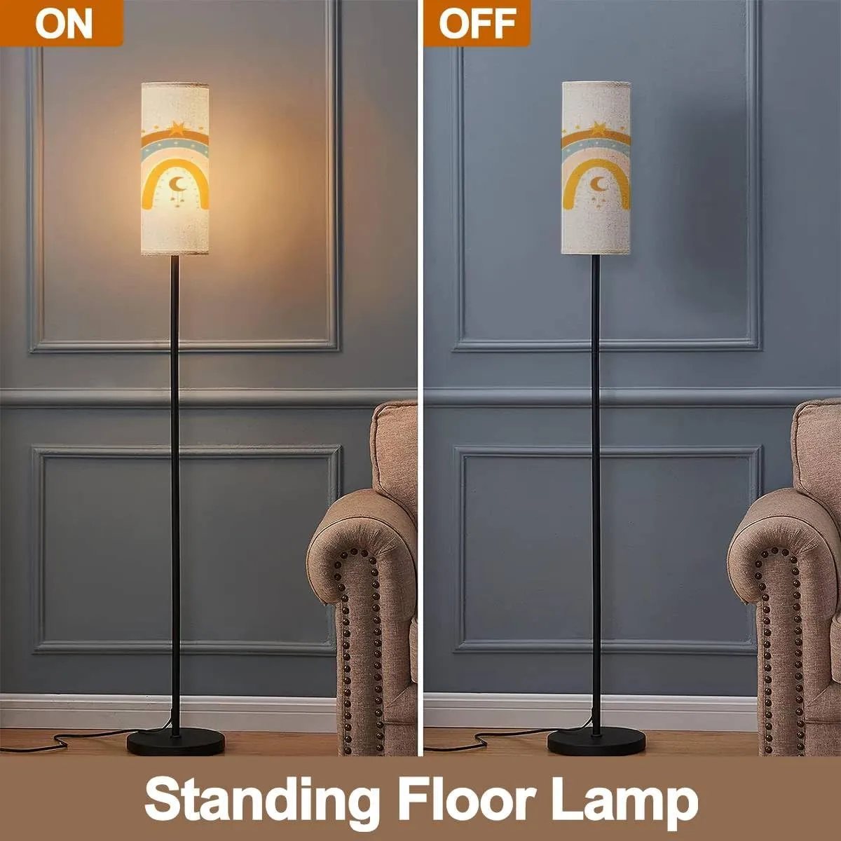 Floor Lamp for Living Room Drawn Boho Rainbow Modern Standing Lamp Remote Control Dimmable Pole Lamp Corner Tall Lamp for Office Bedroom Reading