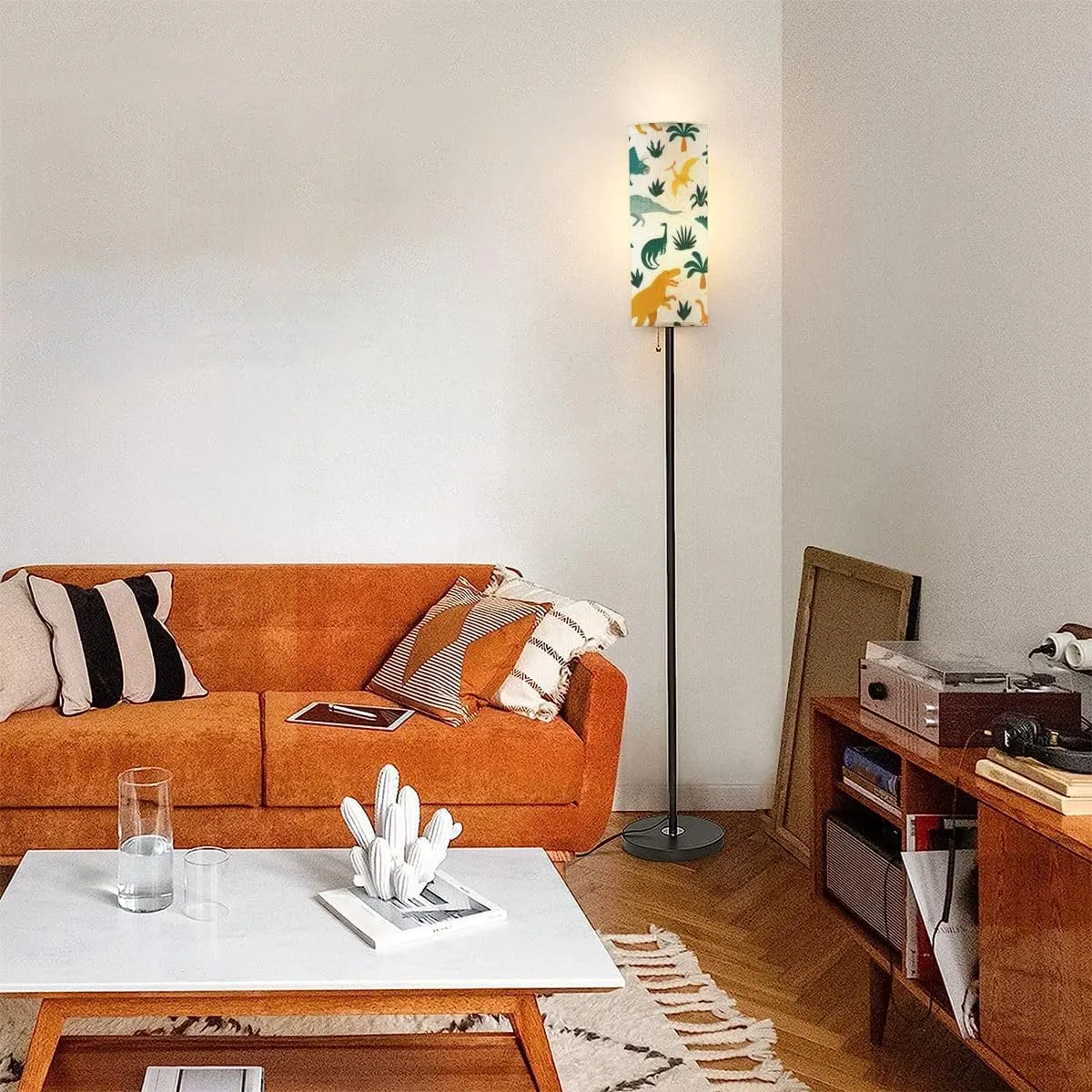Floor Lamp for Living Room Hand drawn seamless pattern dinosaurs tropical leaves flowers for kids Modern Standing Lamp Remote Control Dimmable Pole Lamp Corner Tall Lamp for Office Bedroom Reading