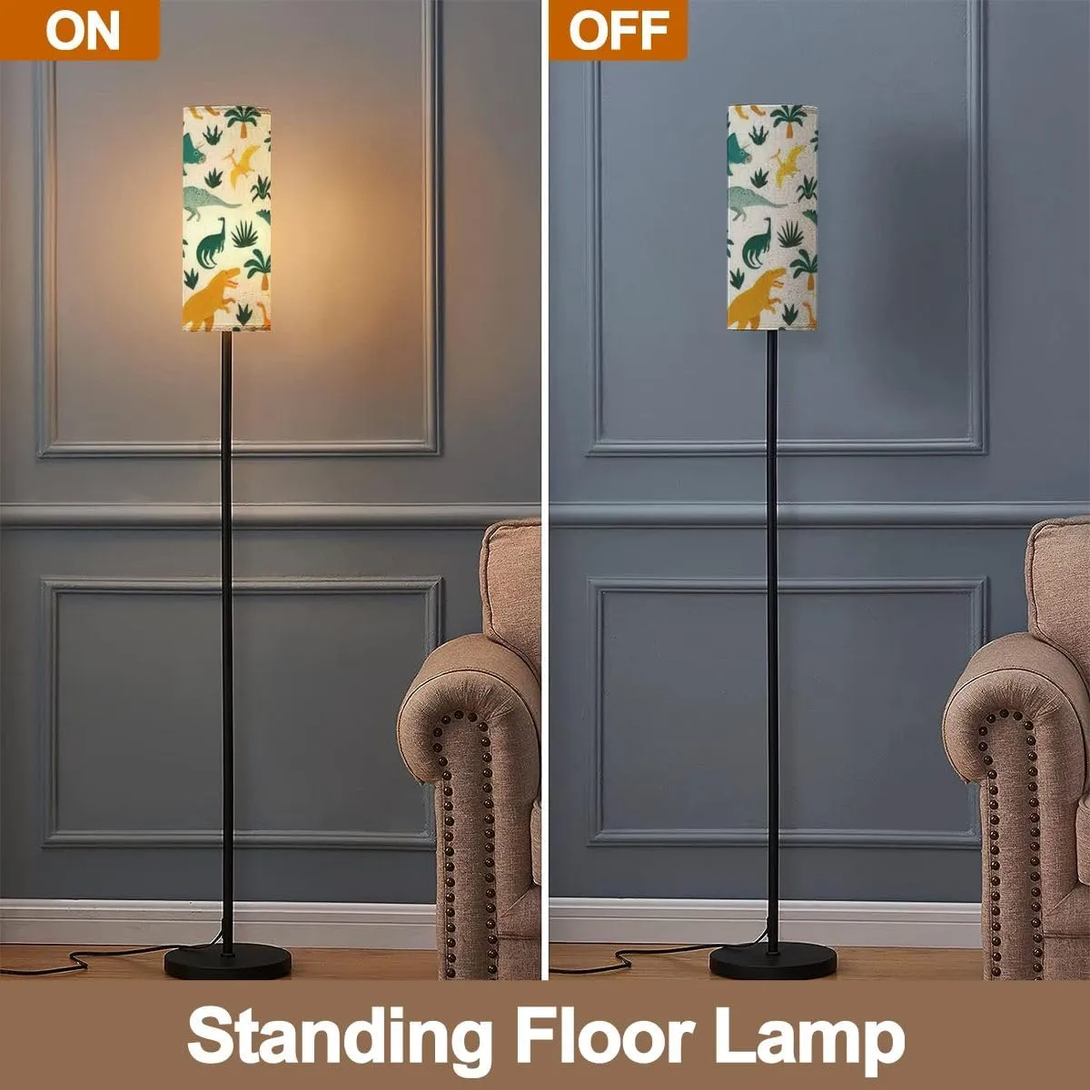Floor Lamp for Living Room Hand drawn seamless pattern dinosaurs tropical leaves flowers for kids Modern Standing Lamp Remote Control Dimmable Pole Lamp Corner Tall Lamp for Office Bedroom Reading