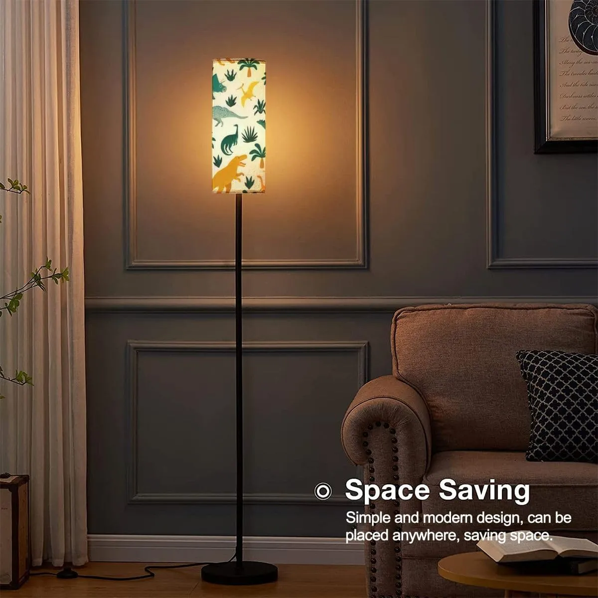 Floor Lamp for Living Room Hand drawn seamless pattern dinosaurs tropical leaves flowers for kids Modern Standing Lamp Remote Control Dimmable Pole Lamp Corner Tall Lamp for Office Bedroom Reading