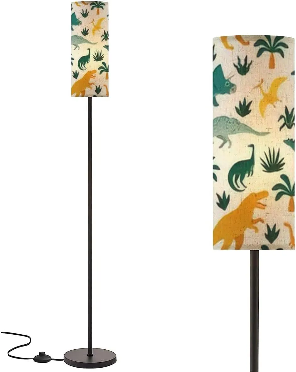 Floor Lamp for Living Room Hand drawn seamless pattern dinosaurs tropical leaves flowers for kids Modern Standing Lamp Remote Control Dimmable Pole Lamp Corner Tall Lamp for Office Bedroom Reading