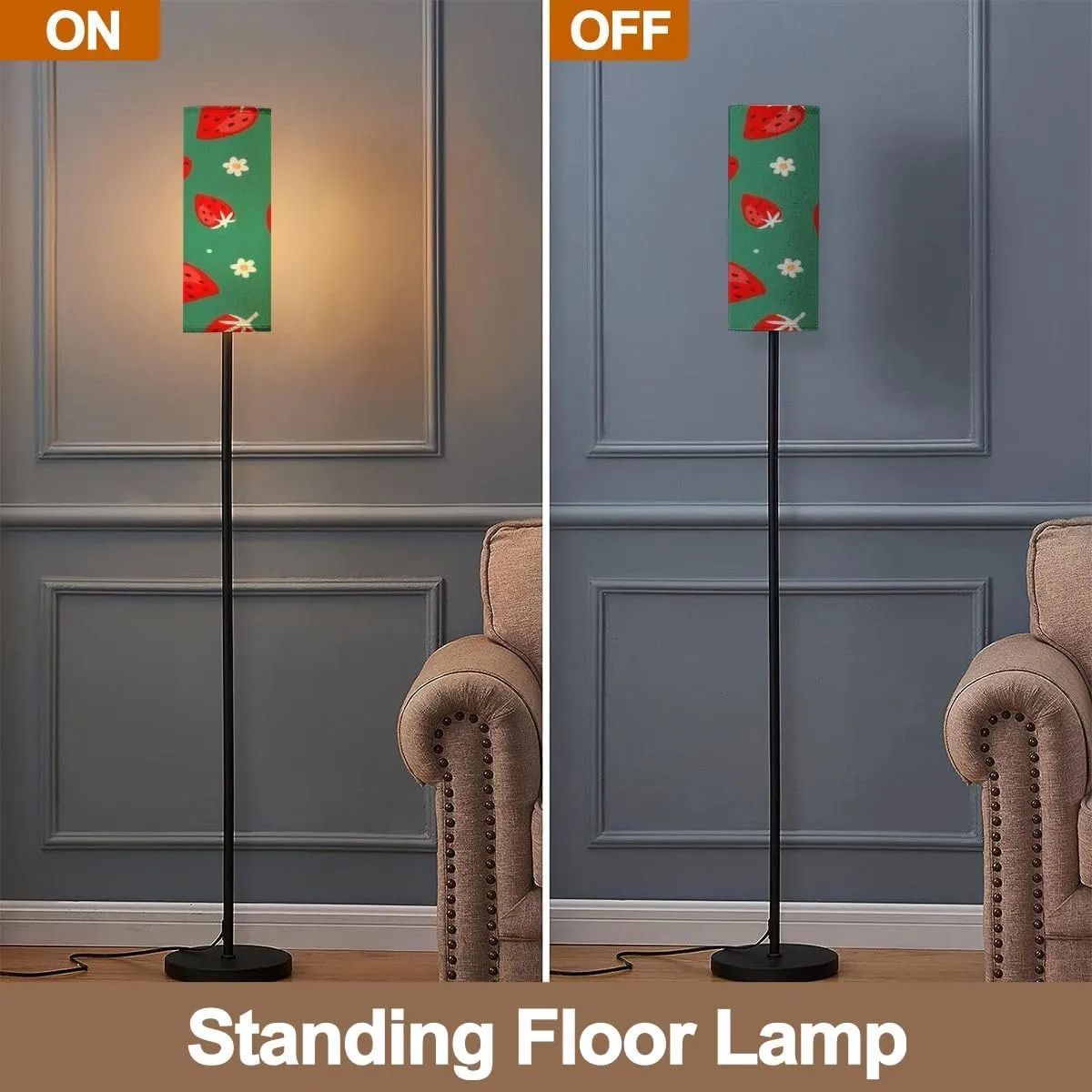 Floor Lamp for Living Room Seamless pattern abstract strawberries flowers Summer natural print Modern Standing Lamp Remote Control Dimmable Pole Lamp Corner Tall Lamp for Office Bedroom Reading