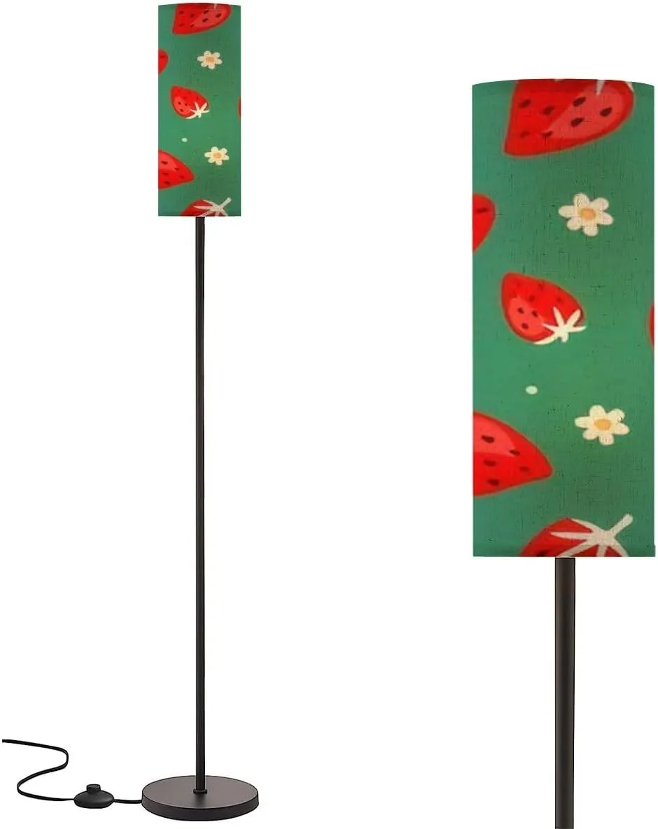 Floor Lamp for Living Room Seamless pattern abstract strawberries flowers Summer natural print Modern Standing Lamp Remote Control Dimmable Pole Lamp Corner Tall Lamp for Office Bedroom Reading