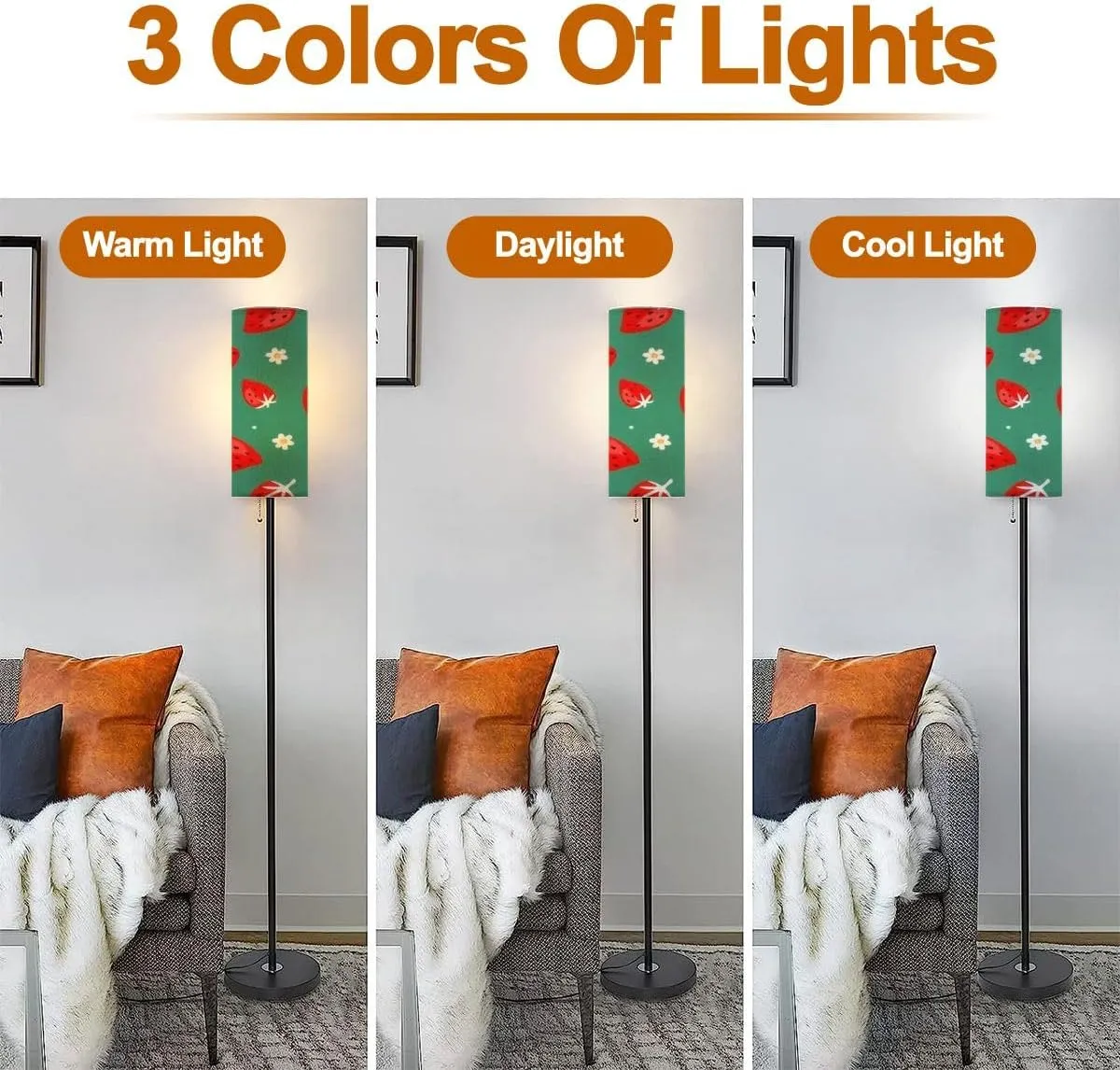 Floor Lamp for Living Room Seamless pattern abstract strawberries flowers Summer natural print Modern Standing Lamp Remote Control Dimmable Pole Lamp Corner Tall Lamp for Office Bedroom Reading