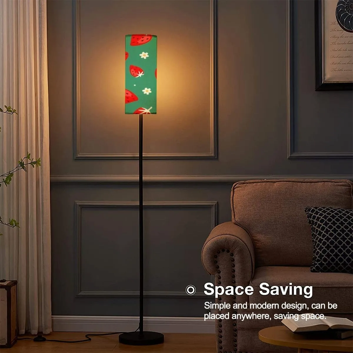 Floor Lamp for Living Room Seamless pattern abstract strawberries flowers Summer natural print Modern Standing Lamp Remote Control Dimmable Pole Lamp Corner Tall Lamp for Office Bedroom Reading