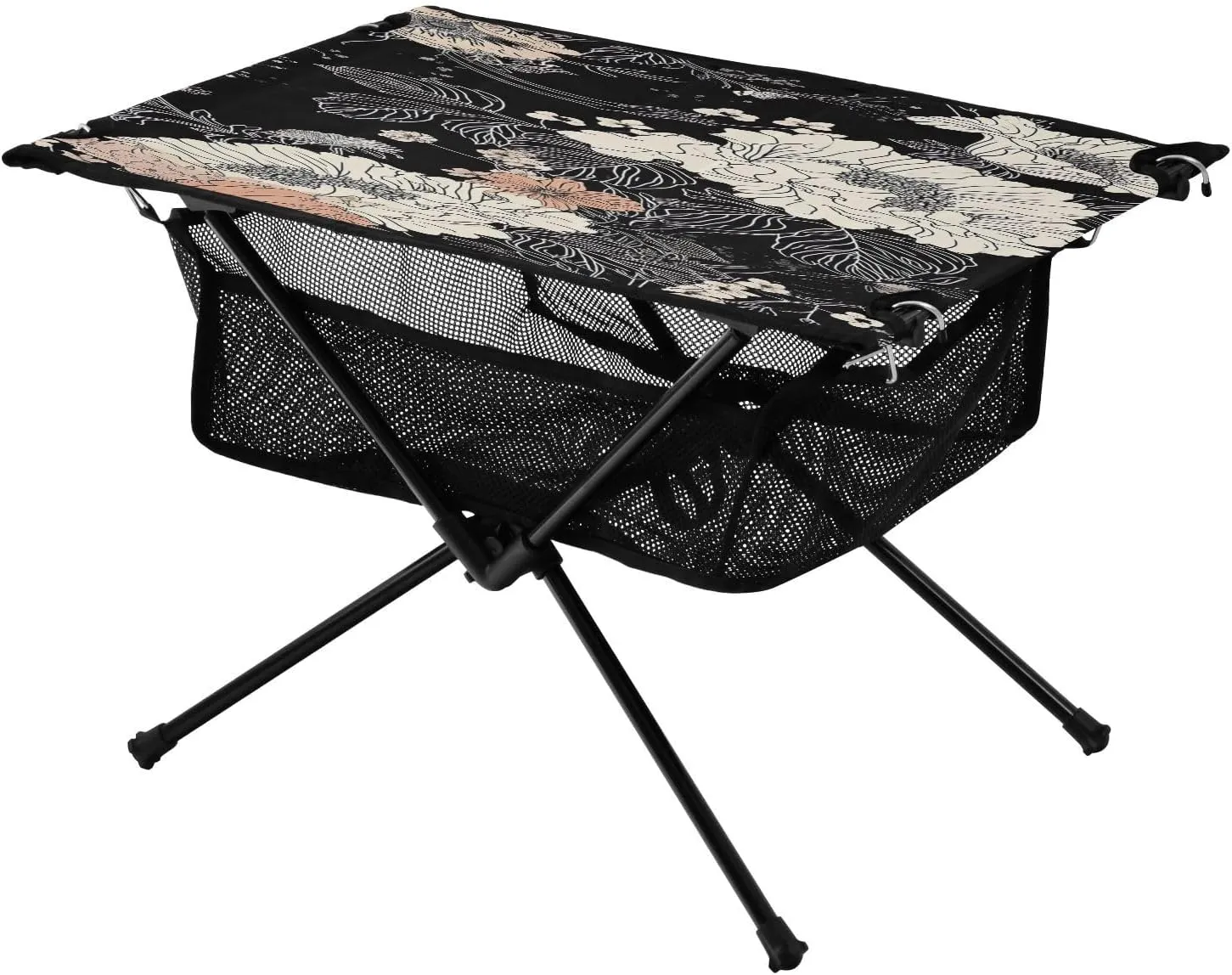 Floral Pattern on Black Background Portable Camping Table,Outdoor Folding Table,Beach Table,Suitable for Camping,Hiking,Picnic