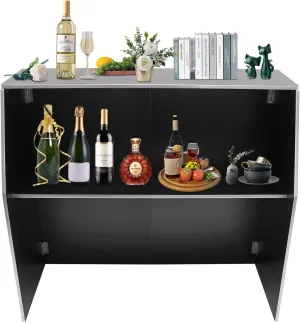 Foldable Event Bar, 42.75" Tall Portable Bar Cabinet Commercial Portable Bar Mobile Bartender Station with Top and Middle Shelves for Events Outdoor Parties Picnics (Black)