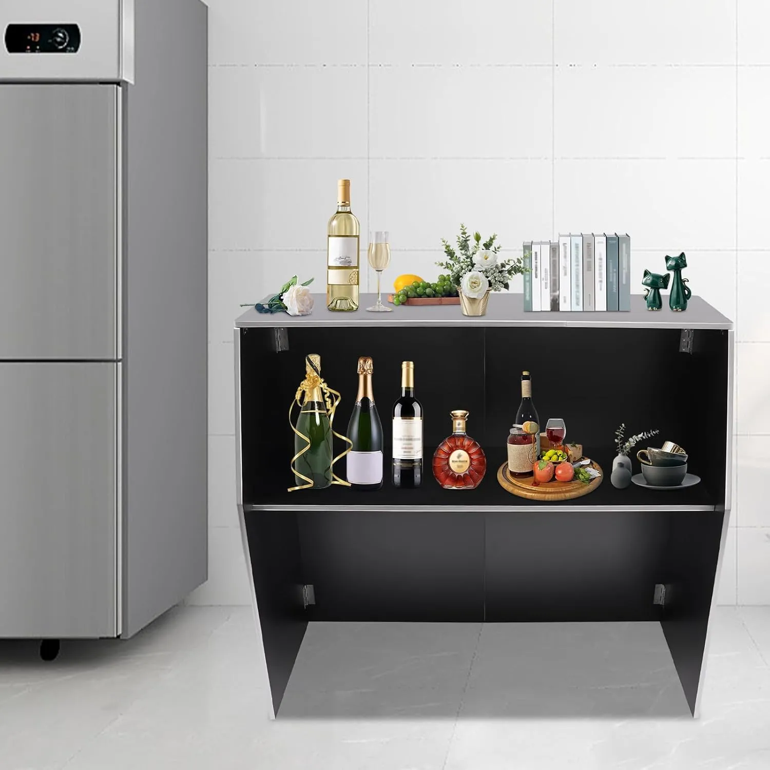 Foldable Event Bar, 42.75" Tall Portable Bar Cabinet Commercial Portable Bar Mobile Bartender Station with Top and Middle Shelves for Events Outdoor Parties Picnics (Black)