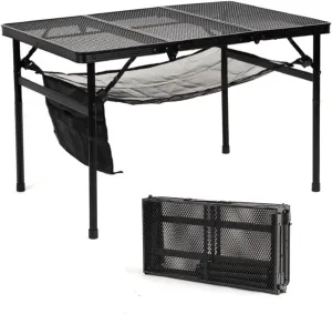Foldable Grill Table, 47.27 x23.62 x26.37 Portable Camping Table for Outside, Adjustable Height Folding Table with Mesh Bag, Lightweight Outdoor Table for Camping, Picnic, BBQ