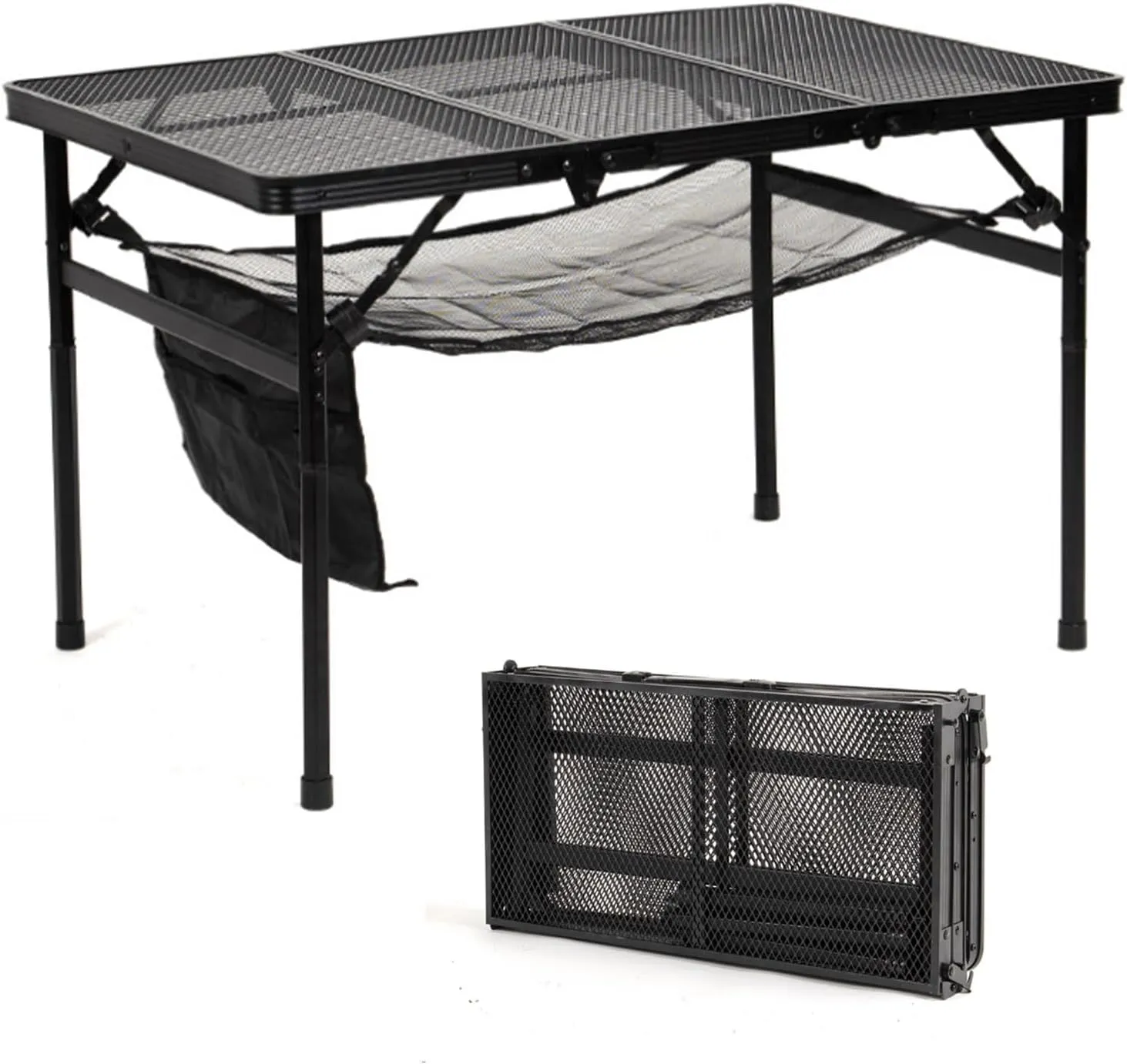 Foldable Grill Table, 47.27 x23.62 x26.37 Portable Camping Table for Outside, Adjustable Height Folding Table with Mesh Bag, Lightweight Outdoor Table for Camping, Picnic, BBQ