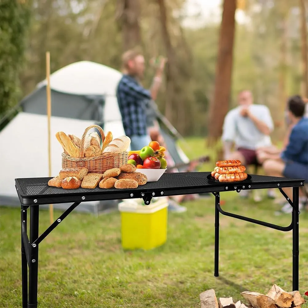 Foldable Grill Table, 47.27 x23.62 x26.37 Portable Camping Table for Outside, Adjustable Height Folding Table with Mesh Bag, Lightweight Outdoor Table for Camping, Picnic, BBQ
