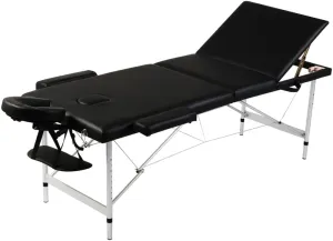 Foldable Massage Table 3 Zones with Aluminum Frame, Adjustable Height, Comfortable Foam Padding, Black