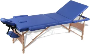 Foldable Massage Table 3 Zones with Wooden Frame, Adjustable Height and Carrying Bag, Comfortable Blue Cushion