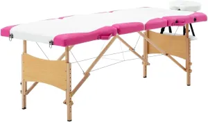 Foldable Massage Table 4 Zones Wooden Frame, Adjustable Height, Faux Leather Cushion, White and Pink