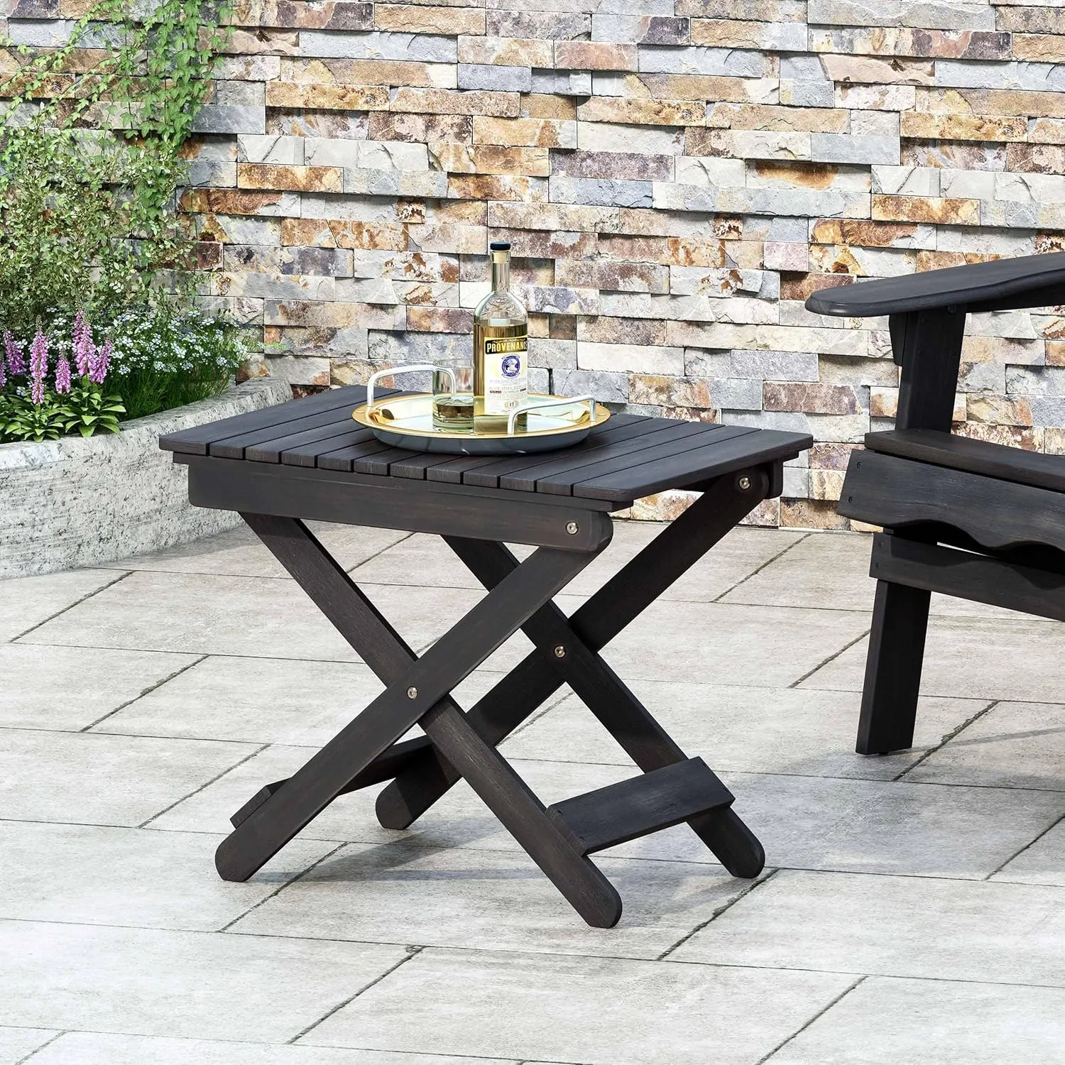Foldable Outdoor Side Table, Portable Accent Table, Folding Square Table for Balcony, Plants,Pool,Patio,Garden,Deck,Indoor,Outdoor (Dark Gray)