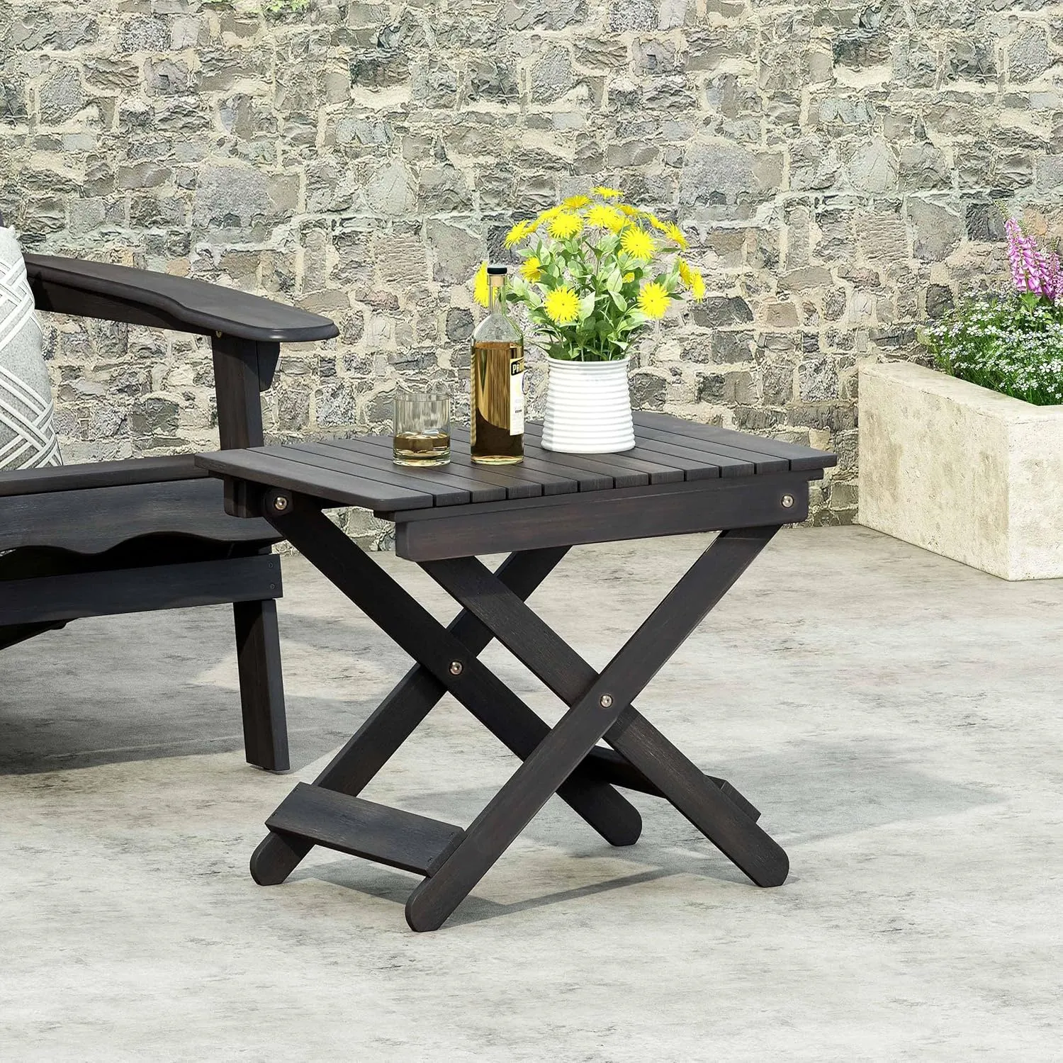 Foldable Outdoor Side Table, Portable Accent Table, Folding Square Table for Balcony, Plants,Pool,Patio,Garden,Deck,Indoor,Outdoor (Dark Gray)