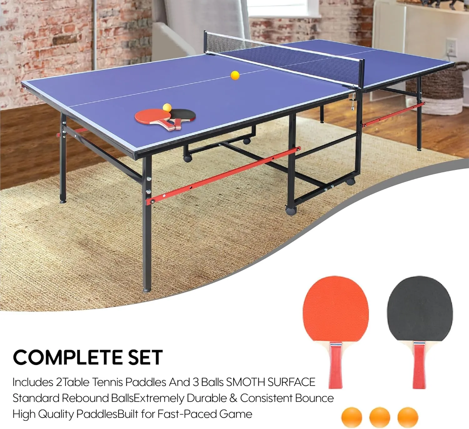 Foldable Ping Pong Table,Professional Table Tennis Table for Indoor/Outdoor with Net, 2 Table Tennis Paddles and 3 Balls Easy Assembly - Tournament Quality - Recreational to Tournament Level