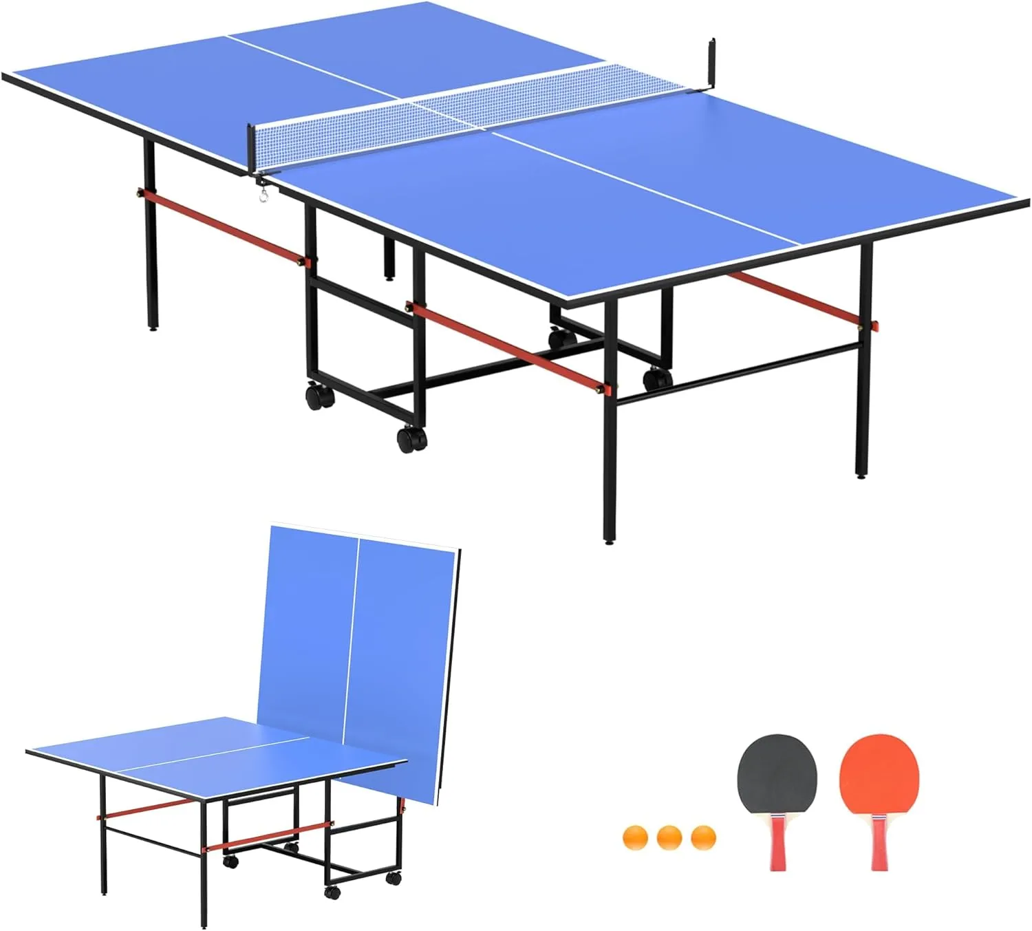 Foldable Ping Pong Table,Professional Table Tennis Table for Indoor/Outdoor with Net, 2 Table Tennis Paddles and 3 Balls Easy Assembly - Tournament Quality - Recreational to Tournament Level