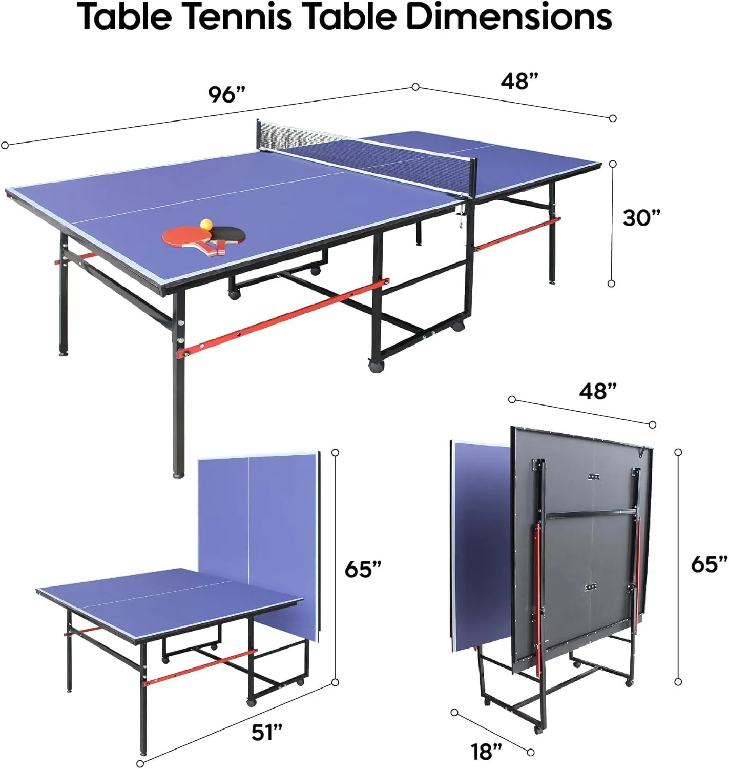 Foldable Ping Pong Table,Professional Table Tennis Table for Indoor/Outdoor with Net, 2 Table Tennis Paddles and 3 Balls Easy Assembly - Tournament Quality - Recreational to Tournament Level