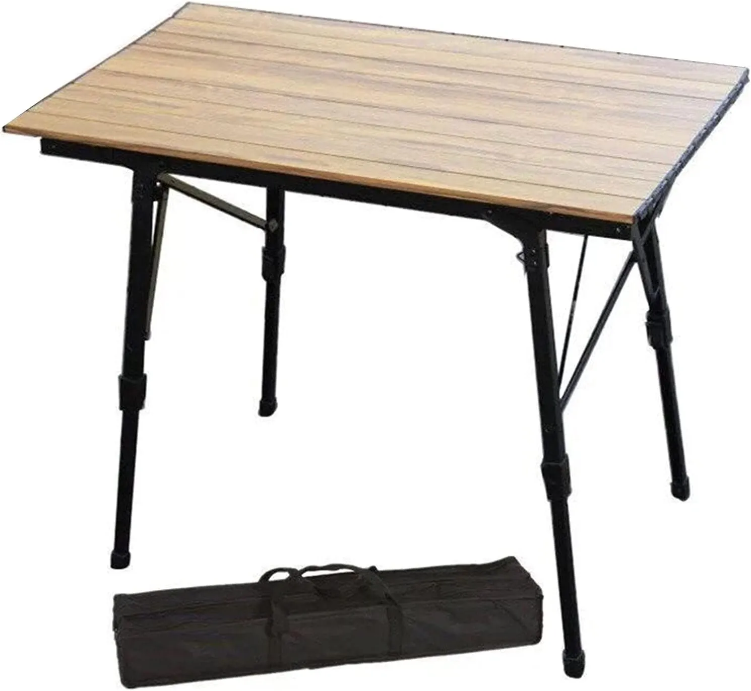 Folding Aluminium Camping Table,portable Picnic Folding Table,top Mesh Layer,with Height Adjustable Legs Roll Up Table,for Picnic Garden Camping,Woodcolor