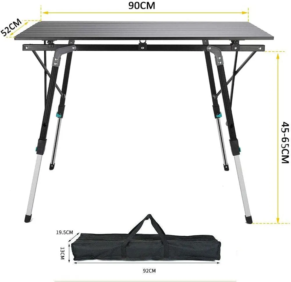 Folding Aluminium Camping Table,portable Picnic Folding Table,top Mesh Layer,with Height Adjustable Legs Roll Up Table,for Picnic Garden Camping,Woodcolor