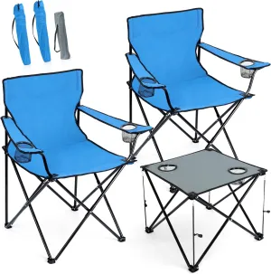 Folding Camping Chair with Table Outdoor Lawn Chairs Portable Beach Camp Table Set of 3