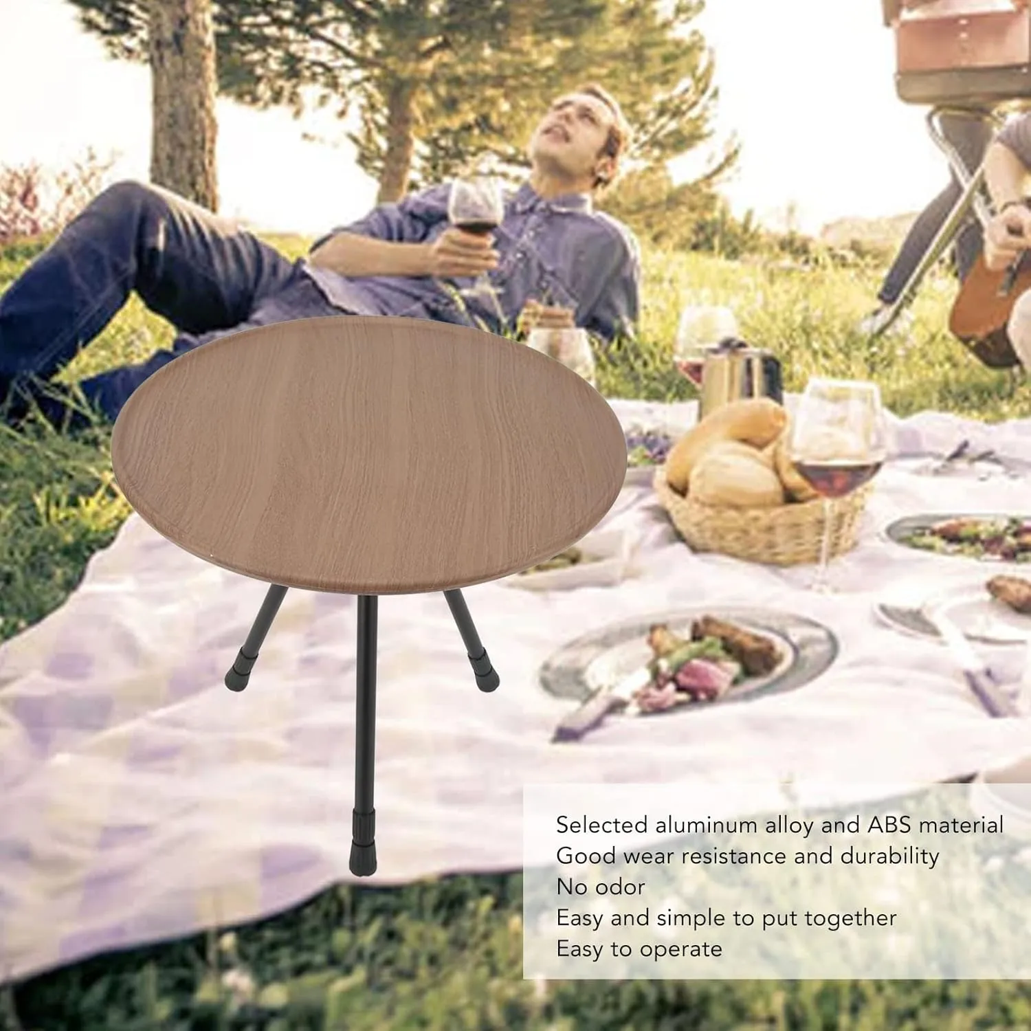 Folding Camping Round Table Aluminum Alloy Liftable Portable Picnic Camping Table for Self Driving RV Equipment Supplies (Matte Black)