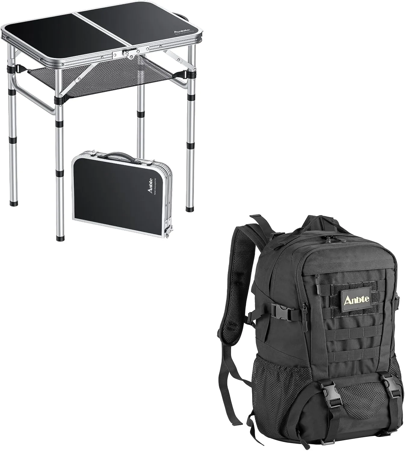 Folding Camping Table, Aluminum 24" x 16" Adjustable Height Small Folding Table with Carrying Handle & 45 L Hiking Backpack Lightweight Camping Backpack