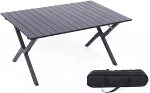 Folding Camping Table Aluminum Portable Roll-Up Picnic Table with Carry Bag Lightweight Outdooor Side Table